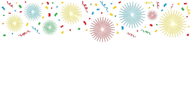 Vibrant confetti and burst design elements for festive celebrations, parties, and joyful occasions, ideal for invitations, banners, and holiday promotions