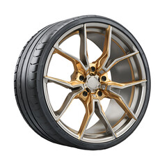 Fototapeta premium Luxury gold and silver alloy car wheel isolated on transparent background