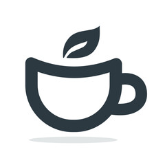 Tea cup with leaf symbolizing natural and organic beverage.