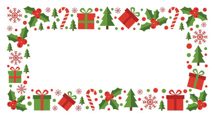 Festive Christmas cheer with a border of gifts, candy canes, snowflakes, and holly, perfect for holiday greetings, event invites, and seasonal marketing materials