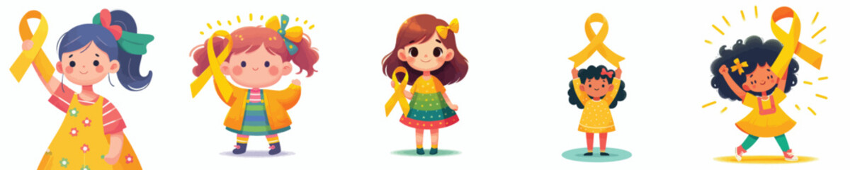 vector of a children holding a yellow ribbon