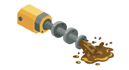 Isometric industrial drill pumping mud with cylindrical sections in motion
