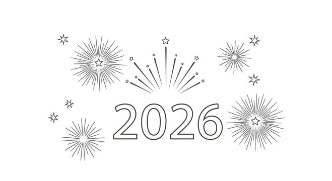 Exciting 2026 New Year celebration with fireworks and stars, perfect for holiday greetings and event announcements with festive cheer and anticipation