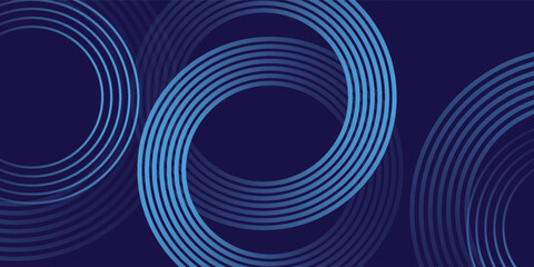Abstract blue glowing geometric lines on dark blue background. Modern shiny blue circle lines pattern. Futuristic technology concept. Suit for cover, poster, banner, brochure, header,