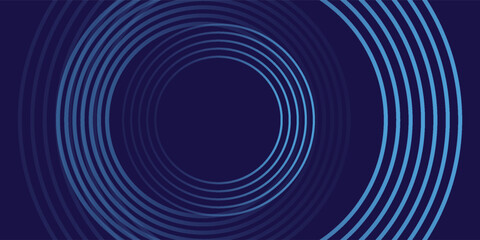 Abstract blue glowing geometric lines on dark blue background. Modern shiny blue circle lines pattern. Futuristic technology concept. Suit for cover, poster, banner, brochure, header,