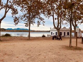 Scenic Autumn Path with Trees near Banyoles Lake, Girona, Catalonia