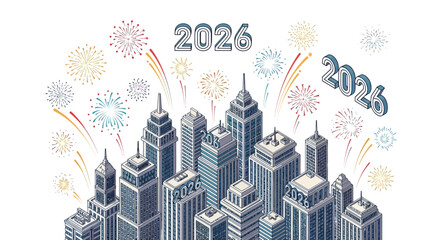 Celebrate 2026 in Style: Vibrant Fireworks Light Up a Modern Cityscape, Perfect for New Year's Promotions and Futuristic Business Campaigns