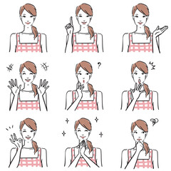 エプロン姿の女性の表情いろいろ　ノーマル1