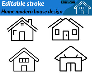A sleek and contemporary modern home icon featuring clean lines. Flat roofs and large glass windows to represent stylish architecture. Designed in a minimal vector style with balanced proportions.
