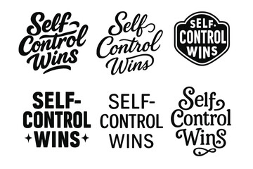 Fototapeta premium Creative Lettering Variations. Self-Control Wins. Set lettering. harmonious lettering variations of the same emblematic concept, each with different artistic