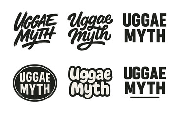 Fototapeta premium Uggae Lettering Variations. Uggae Myth. Set lettering. harmonious lettering variations of the same emblematic concept, each with different artistic