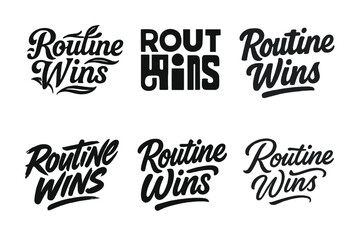 Fototapeta premium Creative Lettering Variations. Routine wins. Set lettering. harmonious lettering variations of the same emblematic concept, each with different artistic