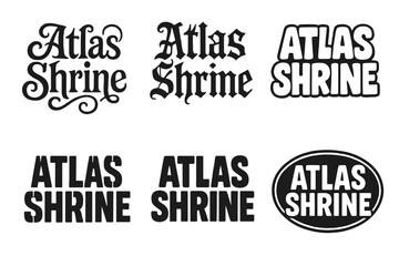 Obraz premium Diverse Lettering Styles. Atlas Shrine. Set lettering. harmonious lettering variations of the same emblematic concept, each with different artistic