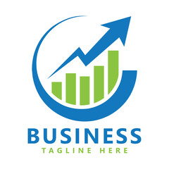 Business Logo with Upward Arrow and Green Bar Chart