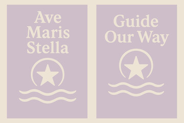 Starry Sea Banners. Star of the Sea. Two vertical A6 banners with safe margins, centered composition, no elements touching edges, pastel, lavender and cream,