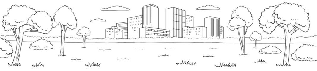 City forest graphic black white cityscape skyline sketch long illustration vector 