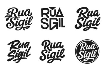 Harmonious Lettering Variations. Rua Sigil. Set lettering. harmonious lettering variations of the same emblematic concept, each with different artistic