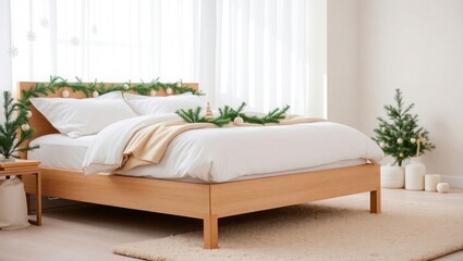 Stylish bedroom decorated for Christmas holidays