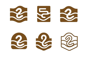 Soil Health Logos. Soil health. Set Logo of Soil health: earthworm in layered soil. harmonious logo variations of the same emblematic concept, each with