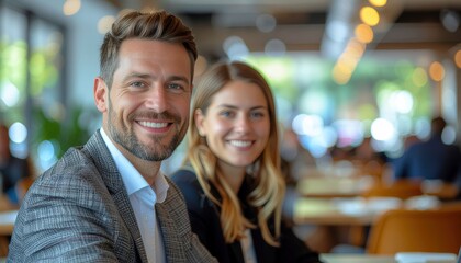 Business meeting smiles urban setting modern professional portraits close-up view positive interaction concept for enhanced team dynamics