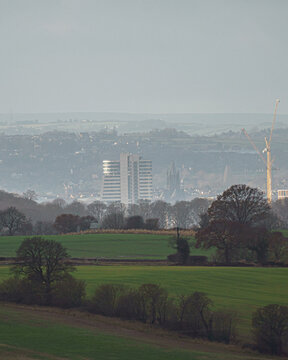 Rolling Fields and Urban Skyline, Leeds, West Yorkshire