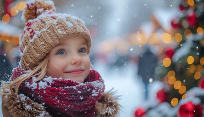 Joyful winter experience christmas market portrait snowy environment close-up view child's delight