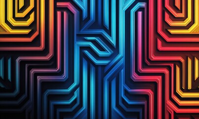 Neon lines forming vibrant patterns, representing futuristic art and design concepts. This dynamic visual captures the energy modern technology, creating visually captivating wallpaper, Generative AI