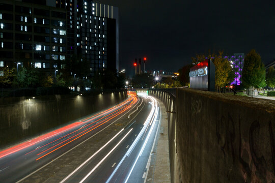 Light Trails and Night Towers, Leeds Cityscape, West Yorkshire
