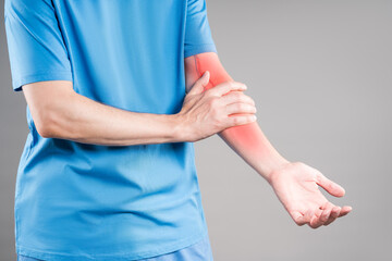Varicose veins on the hands, gray background