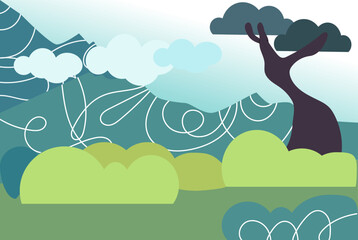 Fantasy forest vector illustration with magical trees, glowing lights, and mystical atmosphere. Enchanted landscape digital design perfect for posters, book covers, wallpapers, games, and fairy-tale p