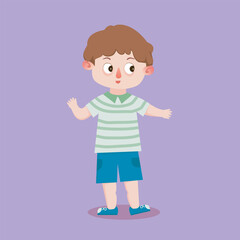 Obraz premium Boy in Striped Shirt and Shorts