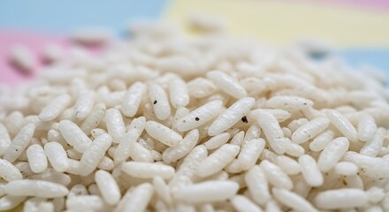 Close up of puffed rice grains with a colorful blurred background