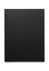 Fototapeta premium Black textured sheet of paper displayed flat on a white background. Blank piece of paper for use in product promotion or marketing materials.