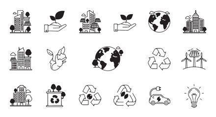 Set of ecology and environment icons simple line vector design for sustainable development and green