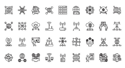 Set of network connection icons simple line vector design element for web and mobile apps isolated o