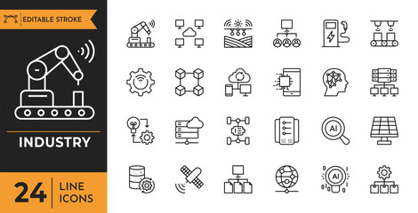 Fototapeta premium Industry icon set. Editable stroke. Vector illustration 