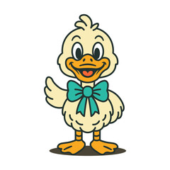 Cute Retro Duck Sticker Clipart with Bow Tie