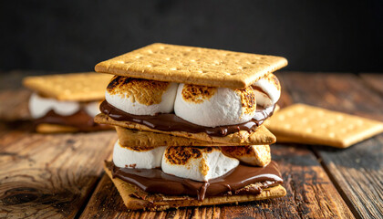 Homemade smores on wooden table