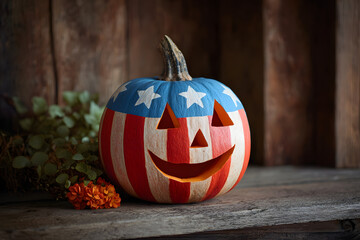A patriotic pumpkin carving with star and stripes