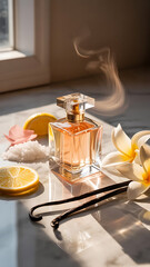 Immerse yourself in a fragrance that is a masterpiece of elegance and sophistication, beginning with a zesty burst of lemon intertwined with the delicate nuance of paper pink. As the scent unfolds, th