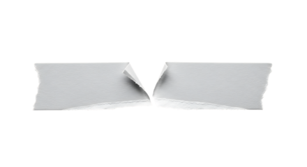 Two pieces of torn white paper tape isolated on transparent background, studio