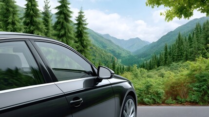 Modern car driving a scenic mountain road trip