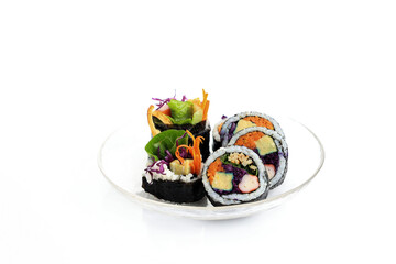 Korean Gimbap or Kimbab, Rice Roll Isolated on White