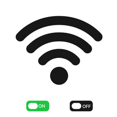 Wifi signal icon with on and off toggle buttons symbolizing wireless internet connection and network status