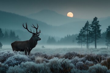 Naklejka premium Wild stag illuminated by moonlight glow high resolution picture