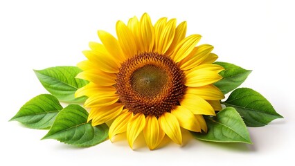 Obraz premium A vibrant yellow sunflower in full bloom with green leaves