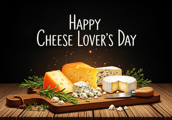 Happy cheese lovers day with a variety of delicious cheeses