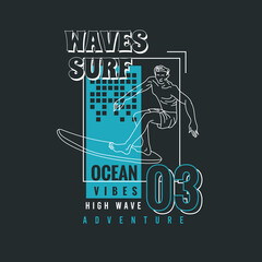 Waves Surf Ocean vibes surfer line art street wear graphic tee design