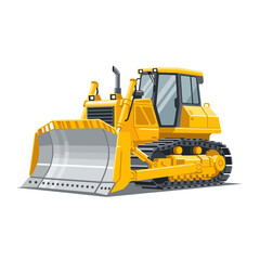 Yellow Bulldozer Isolated on White Background - Construction Equipment Vector Illustration