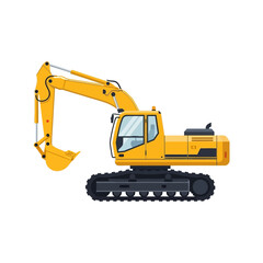 Obraz premium Yellow Excavator Illustration, Heavy Construction Equipment on White Background